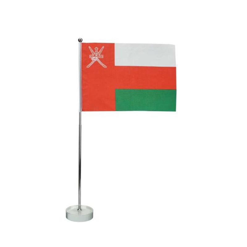 Oman Flag with Metal Pole and Glass Base